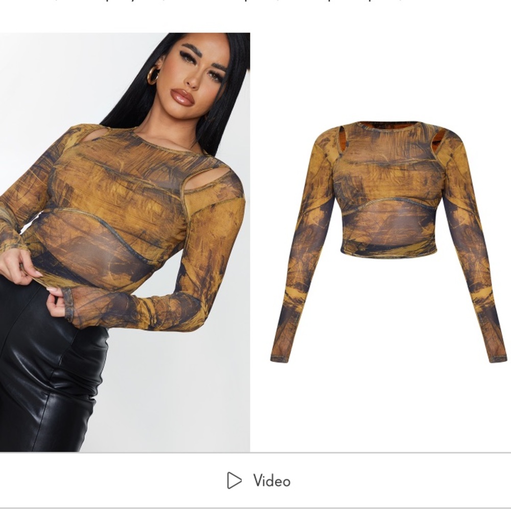 PrettyLittleThing long sleeve Yellow Tie Dye Sheer Mesh Underbust Cut Out Top 12